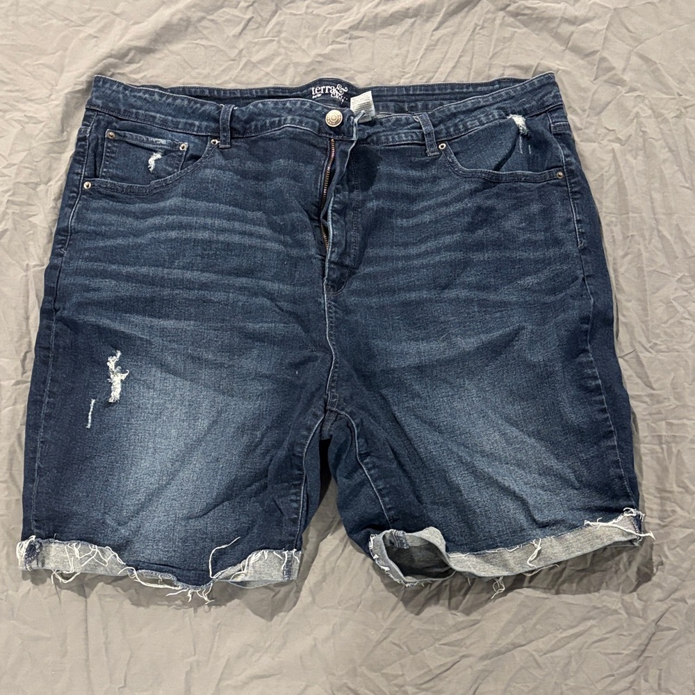 Torrid Dark Blue Distressed Jean Shorts